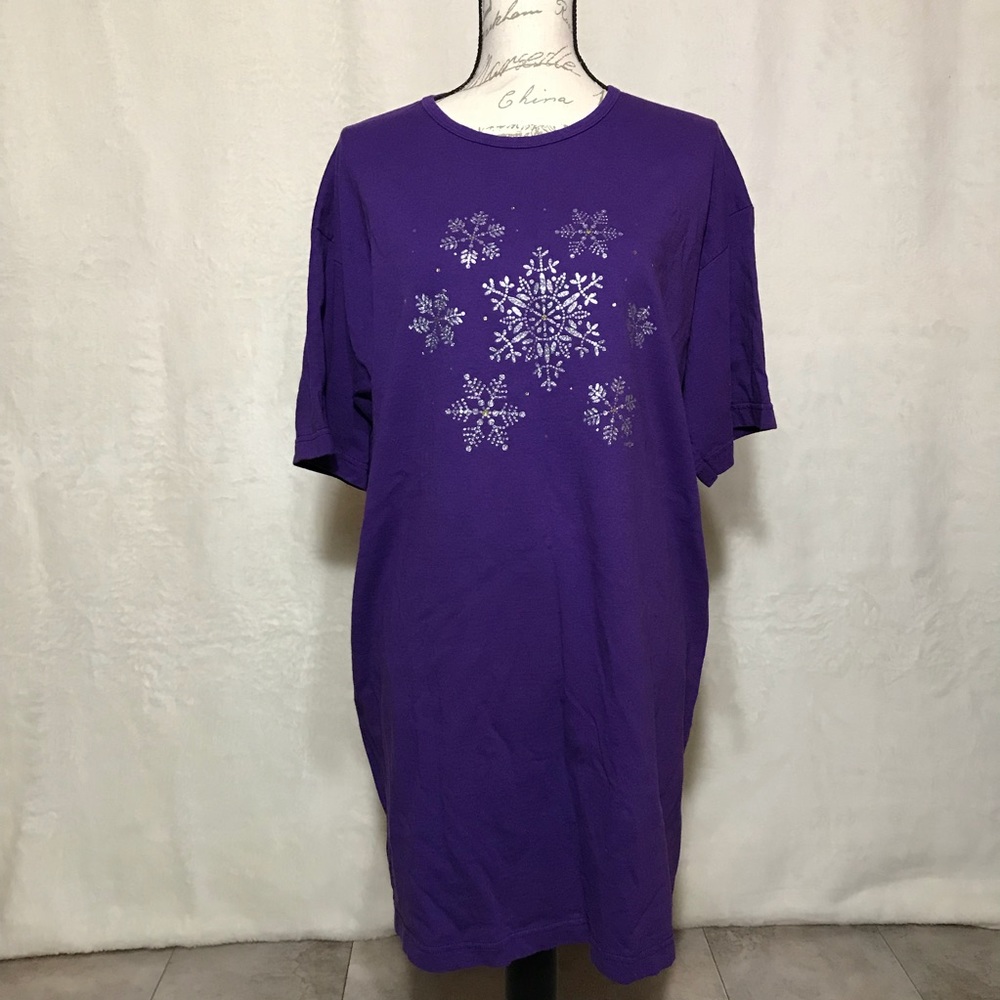 Purple Nightshirt with Silver Snowflakes